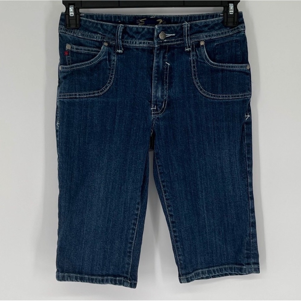 SEVEN7 Denim Bermuda Shorts Girls Size 16 Dark Wash Blue Embroidered‎ Pockets